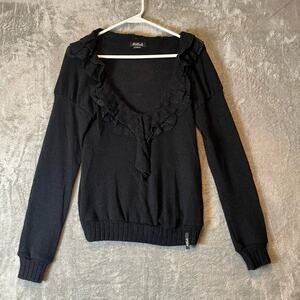 Killah Women's Size Large Wool Mohair Blend Ruffled‎ Black Sweater